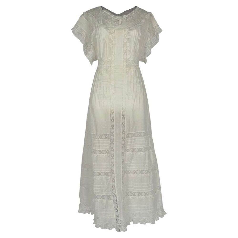 Zimmermann Lace-Trimmed Short Sleeve Midi Dress in White Cotton